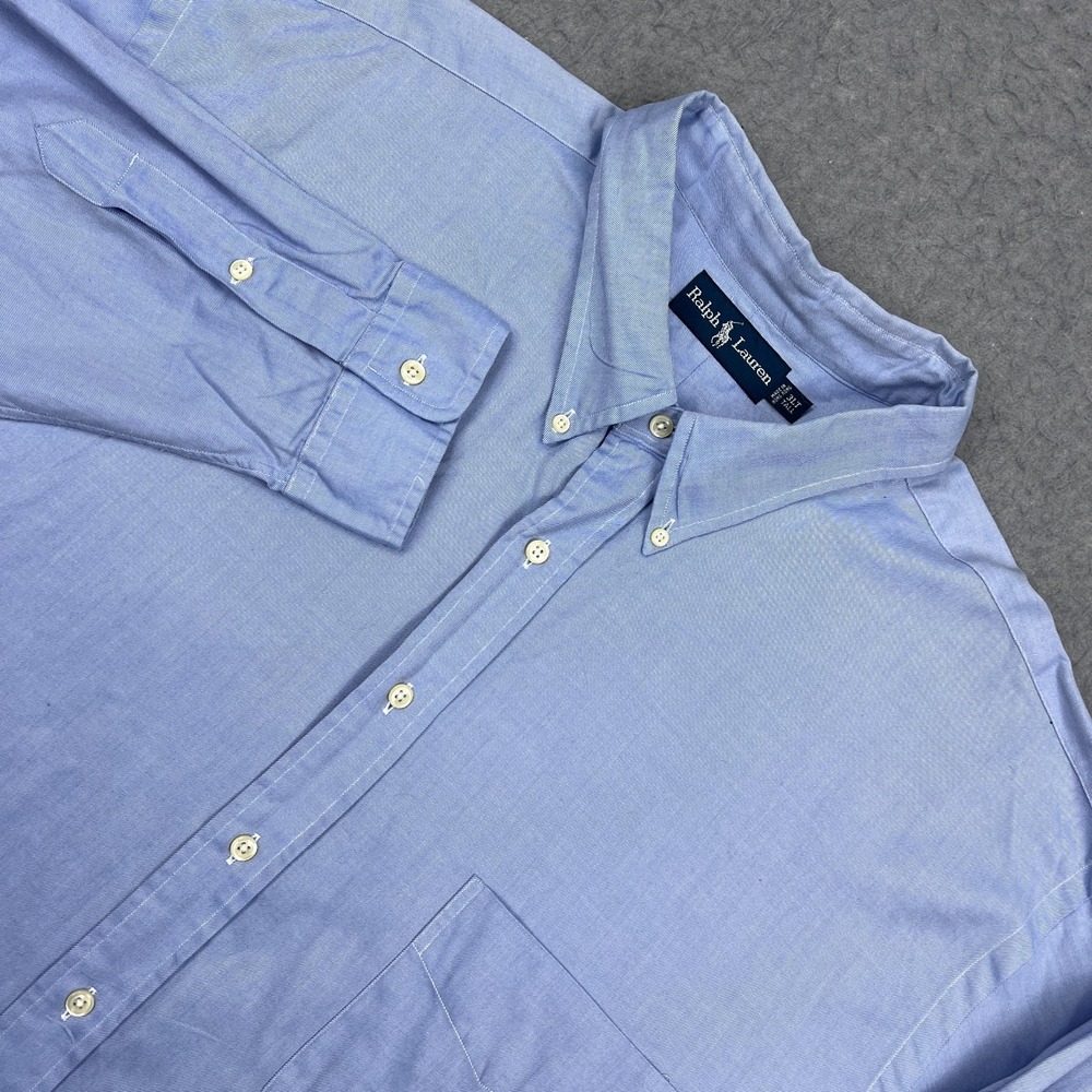 Ralph Lauren Dress Shirt Men's 3LT Blue Solid Woven Performance Button Up Pocket